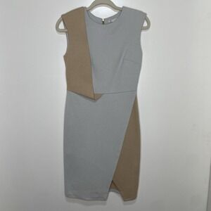 NWT Business Casual Sleeveless Dress Gray/Taupe Drape Style Size 2 Stretch Zip